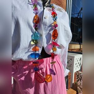 Colorful Resin On Cord Statement Necklace with Earrings Set